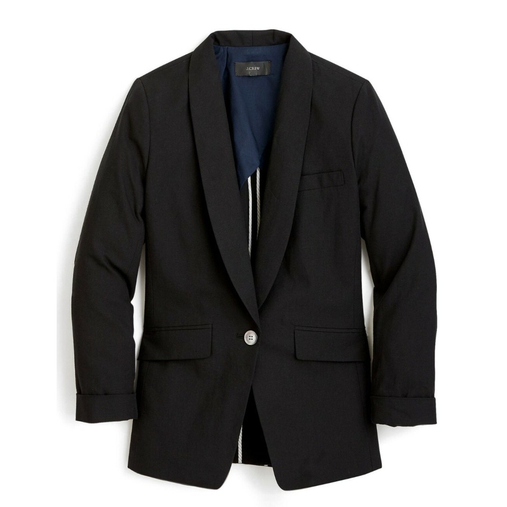 J. Crew Unstructured Shawl Collar Cotton Linen Blazer in Black sz 2